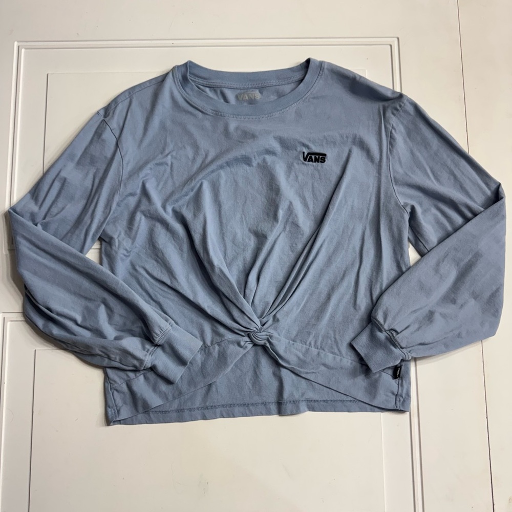 Vans Womens Light Blue Vista Knotty Tie Twist Long Sleeve Tee T Shirt Size Small